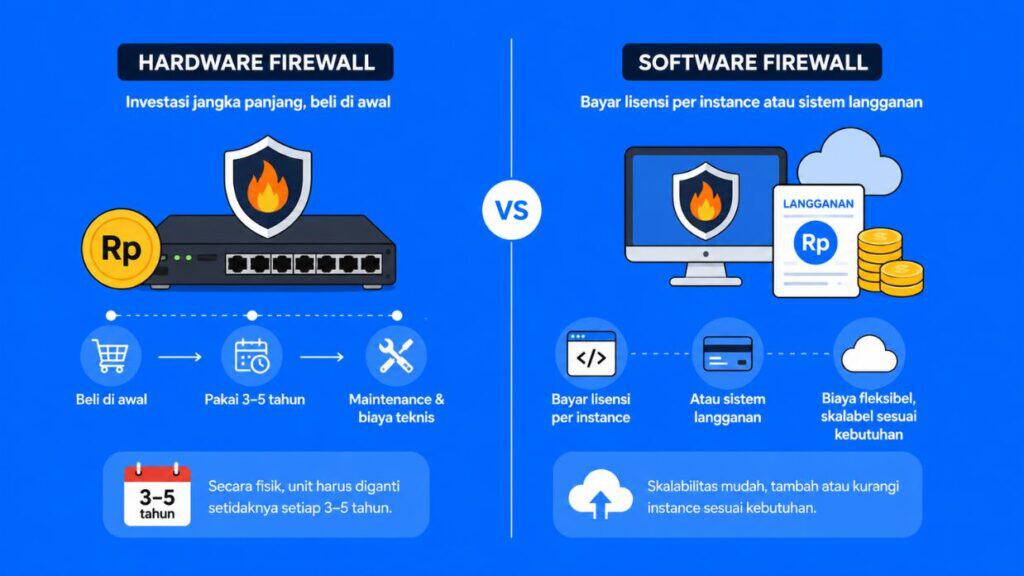 firewall hardware vs software dari segi biaya