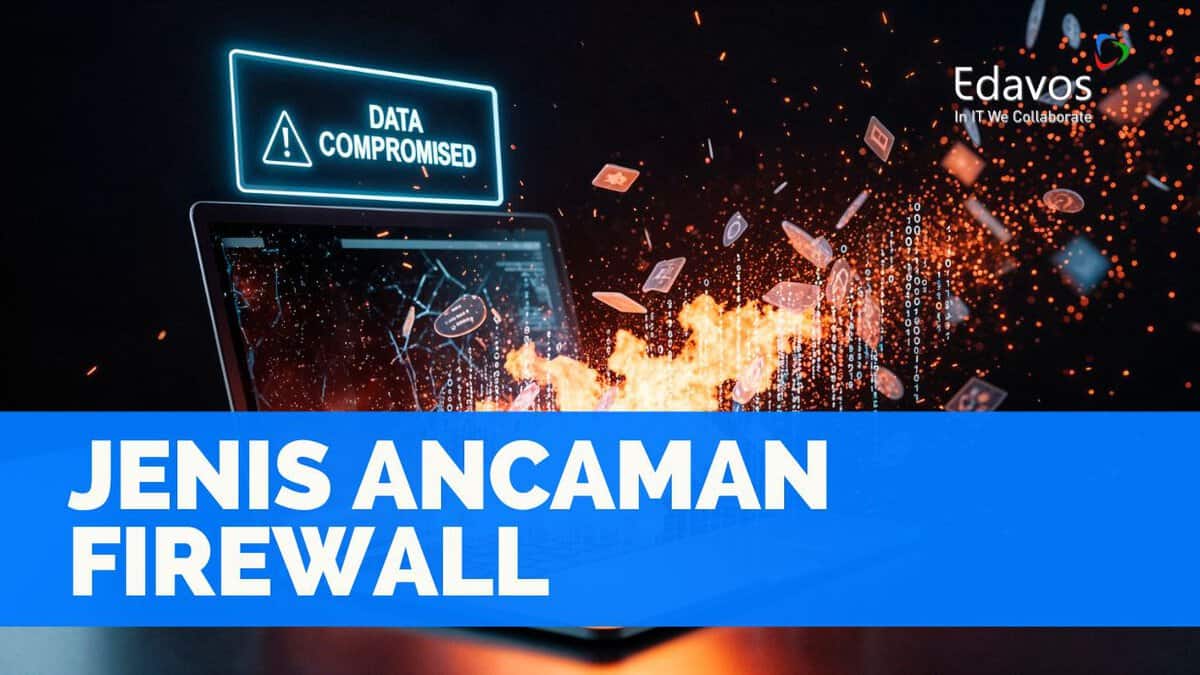 Ilustrasi ancaman keamanan siber dan firewall, menampilkan pesan 'Data Kompromi' di layar komputer, simbolisasi perlindungan data digital.